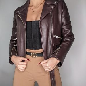 The Kooples Lamb Skin Cropped Moto Leather Jacket